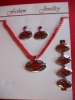Piros /ezüst modern mintáju nyaklánc,karkötö, fülbevaló szett-Fashion Jewellry(Bi /100)